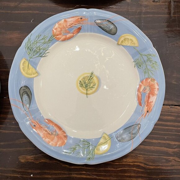 Faiencerie De Gien Belle Ile Dinner Plate‎ Coastal Seafood Made In France Set - Picture 2 of 6